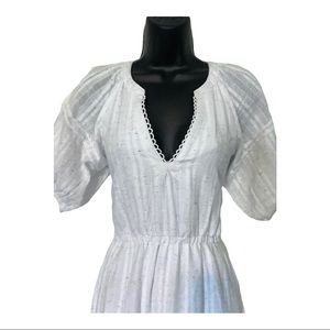 Betsey Johnson spectator white prairie cotton tiered speckled midi dress size XS